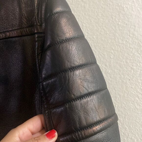 Vintage EUC Burberry London Lambskin Black Leather Biker Jacket Mink Top Collar - Picture 7 of 17